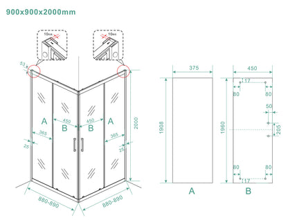 Skyline hoekinstap douchecabine | 2 schuifdeuren | 90x90x200cm | 8 mm nano helder glas/mat zwart - WDtegels