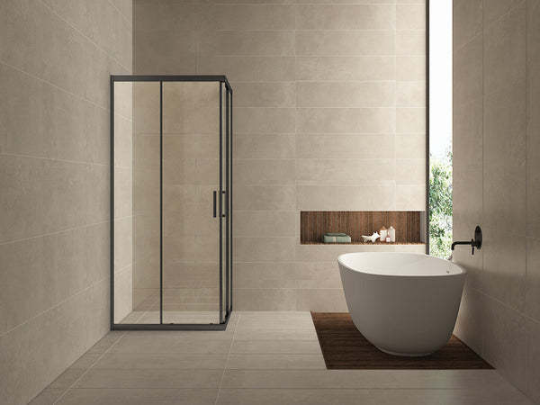 Skyline hoekinstap douchecabine | 2 schuifdeuren | 100x100x200cm | 8 mm nano helder glas/mat zwart