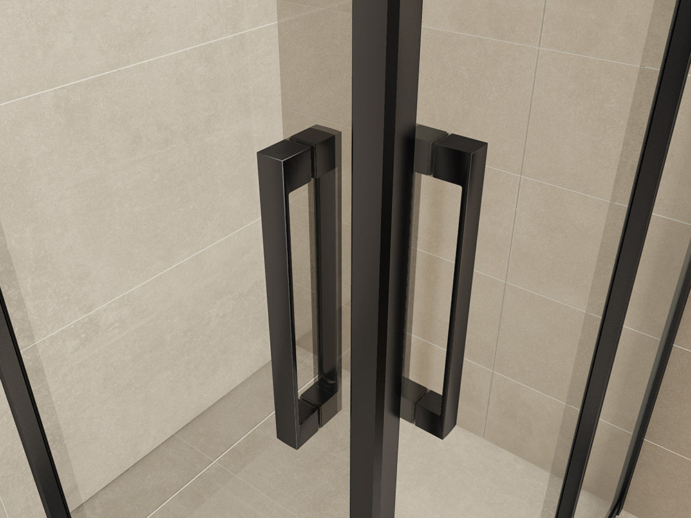 Skyline hoekinstap cabine met 2 schuifdeuren 1000 x 1000 x 2000 x 8 mm nano helder glas/mat zwart - WDtegels