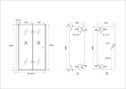 Wiesbaden vouwbare nisdeur 80x202 cm links 8 mm NANO glas - WDtegels