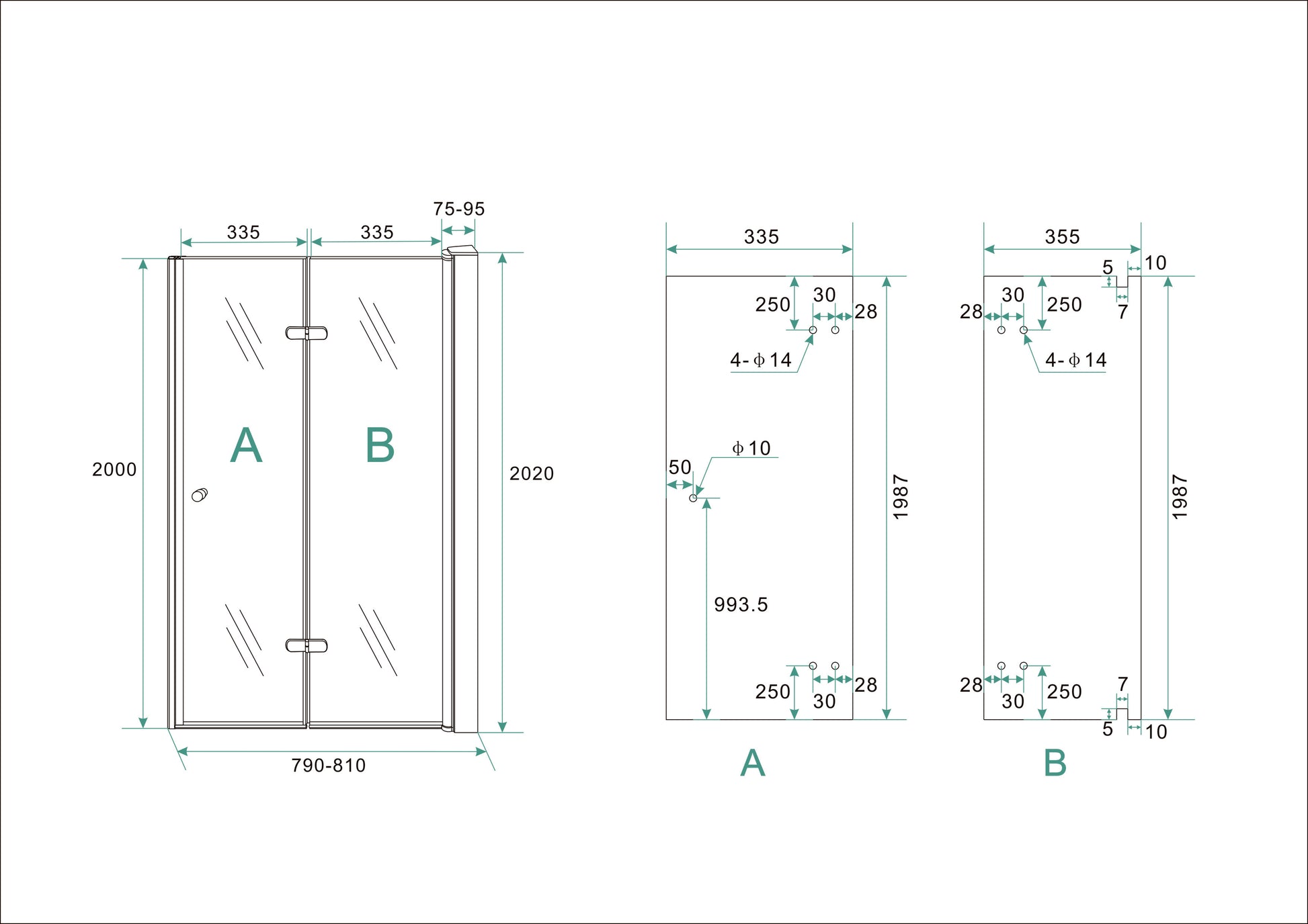 Wiesbaden vouwbare nisdeur 80x202 cm rechts 8 mm NANO glas - WDtegels