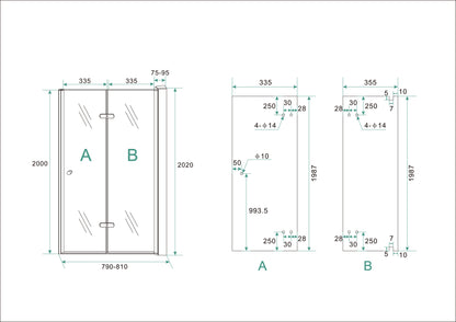 Wiesbaden vouwbare nisdeur 80x202 cm rechts 8 mm NANO glas - WDtegels