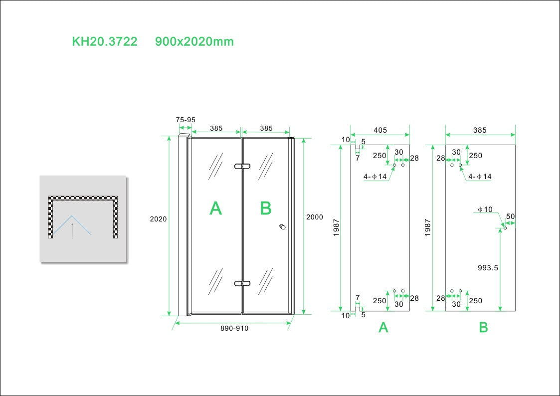 Wiesbaden vouwbare nisdeur 90x202cm links 8mm NANO glas - WDtegels