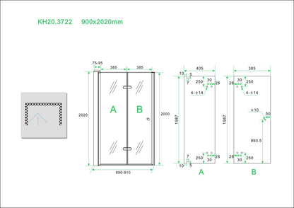Wiesbaden vouwbare nisdeur 90x202cm links 8mm NANO glas - WDtegels