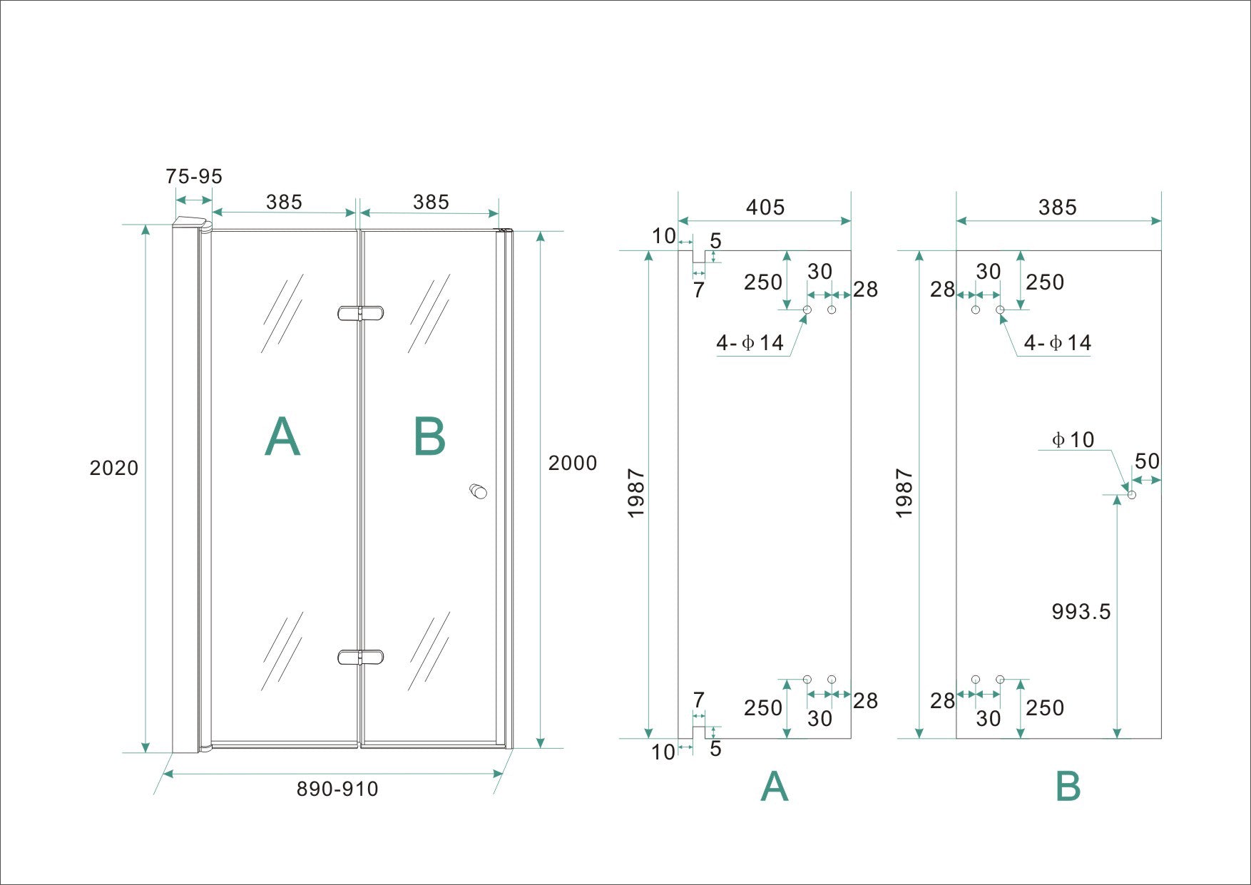 Wiesbaden vouwbare nisdeur 90x202cm links 8mm NANO glas - WDtegels