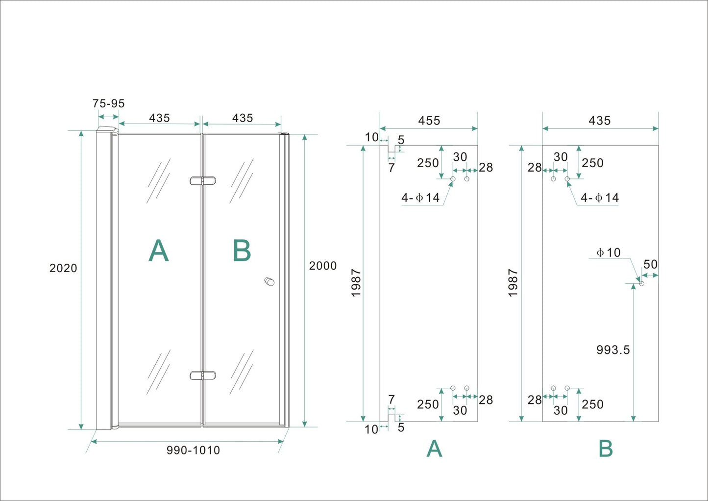 Wiesbaden vouwbare nisdeur 100x202 cm - WDtegels