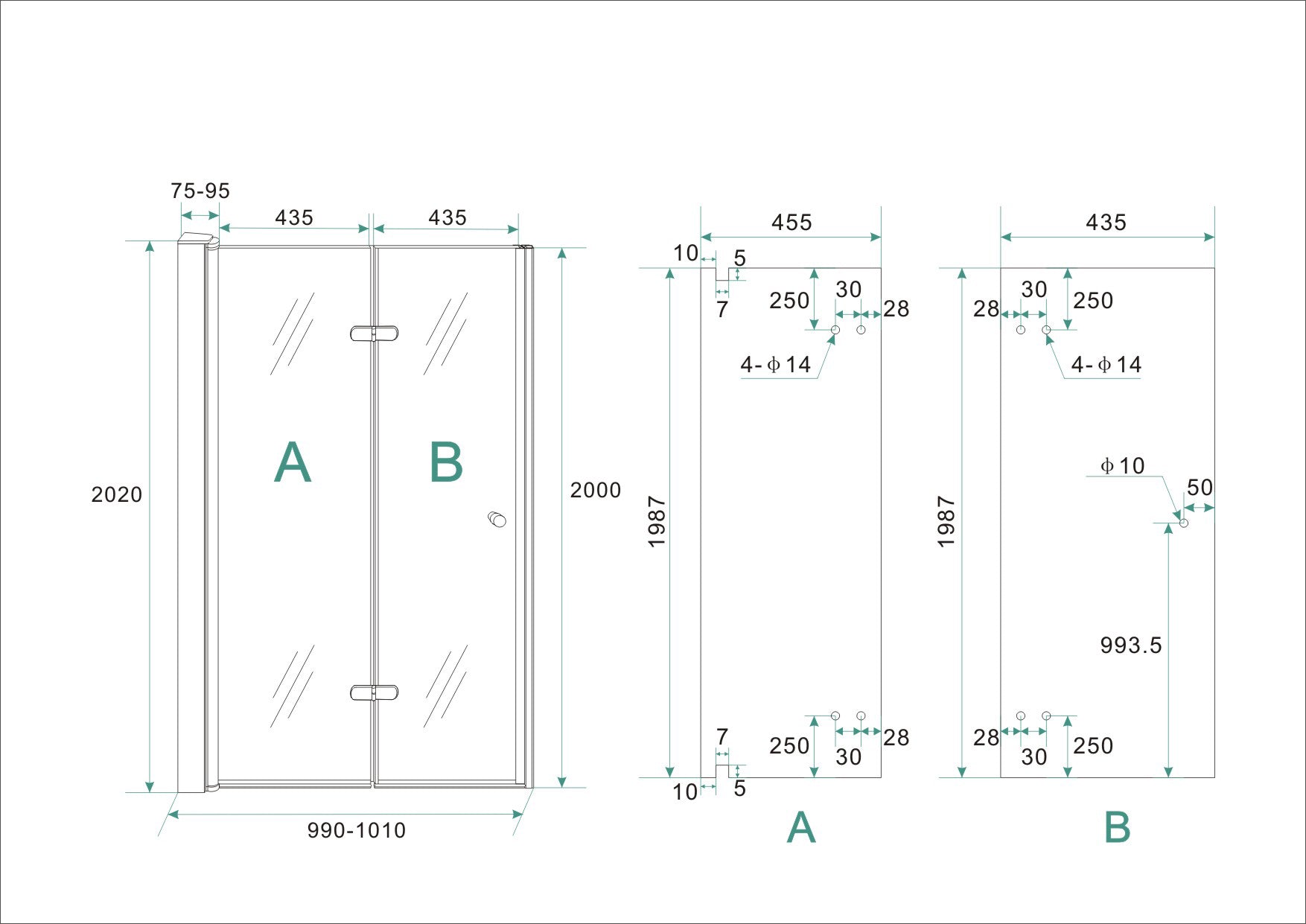 Wiesbaden vouwbare nisdeur 100x202 cm - WDtegels