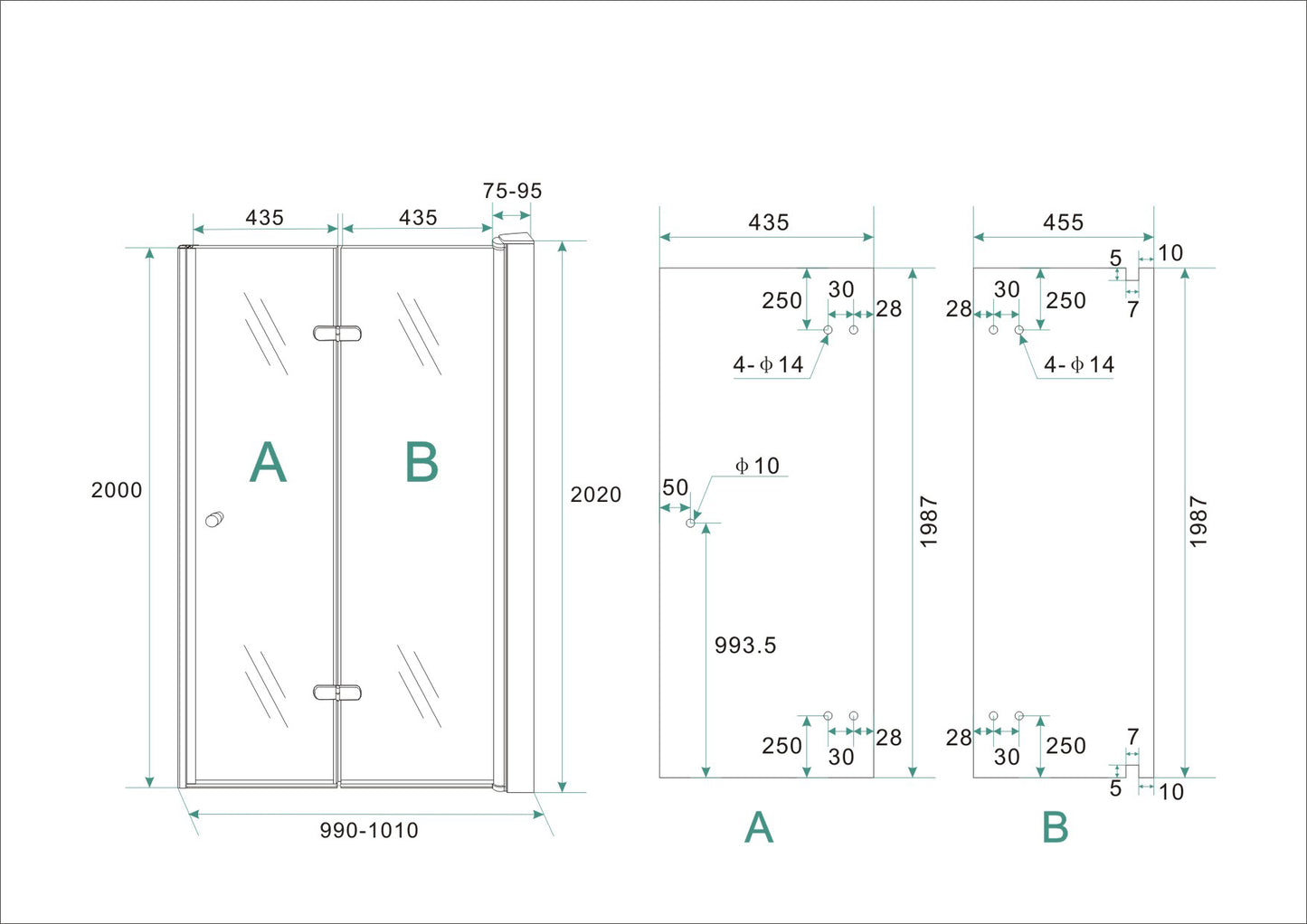 Wiesbaden vouwbare nisdeur 100x202 cm