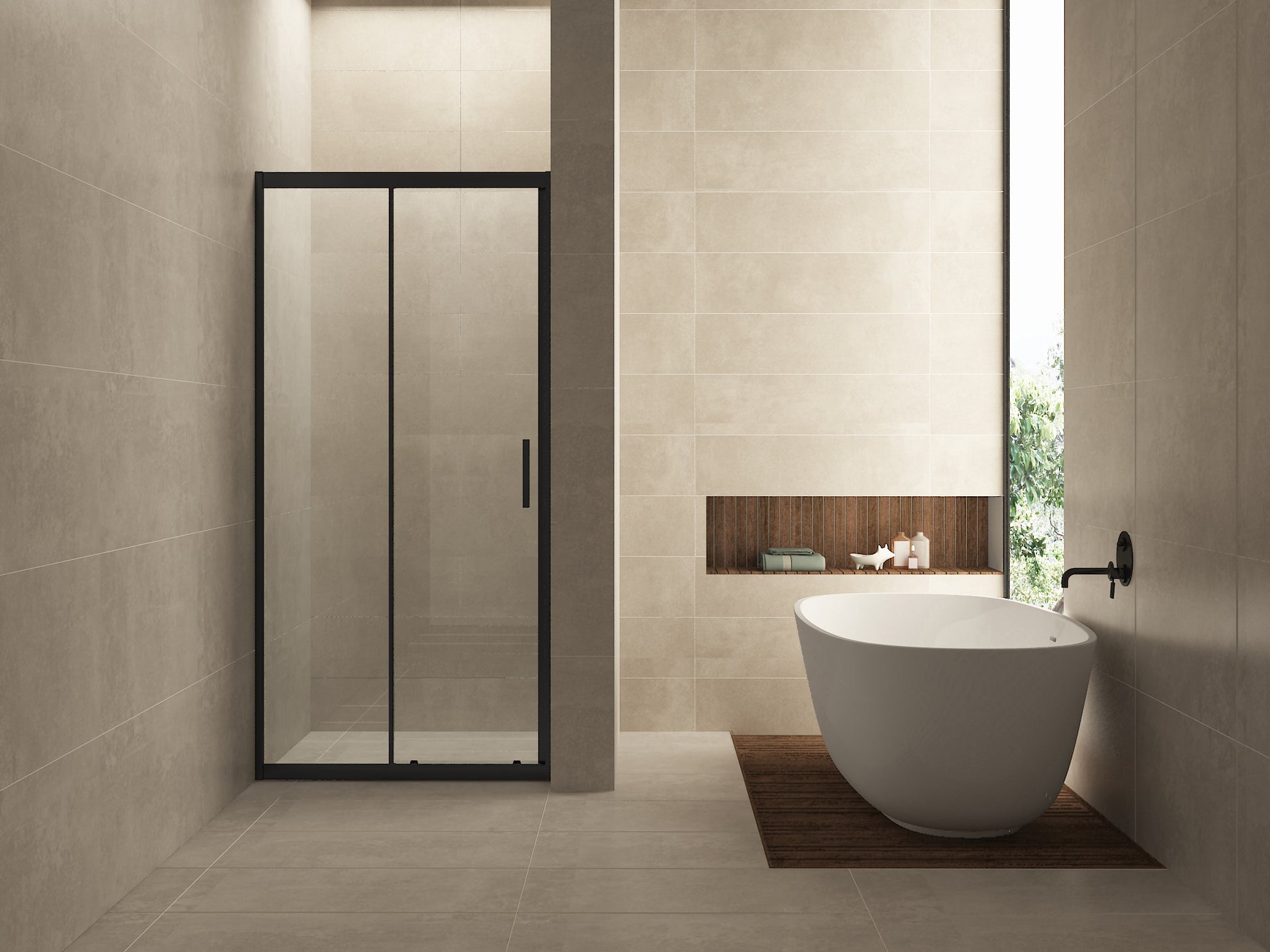 Skyline nis schuifdeur 1000 x 2000 x 8 mm nano helder glas/mat zwart - WDtegels