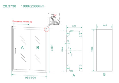 Puerta corredera de nicho Skyline 1000 x 2000 x 8 mm, cristal nano transparente/negro mate