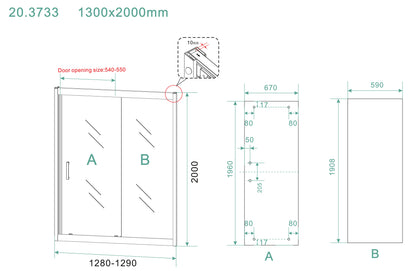 Puerta corredera de nicho Skyline 1300 x 2000 x 8 mm, cristal nano transparente/negro mate
