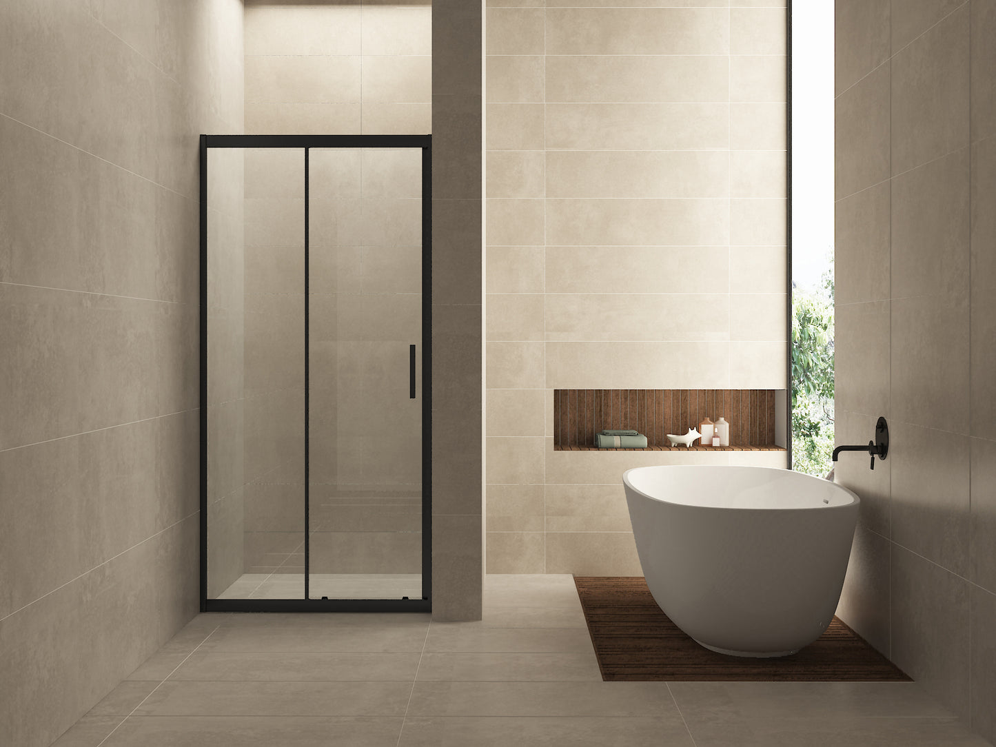 Skyline nis schuifdeur 1400 x 2000 x 8 mm nano helder glas/mat zwart - WDtegels