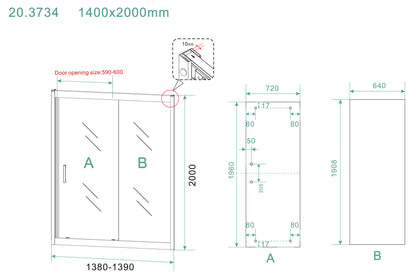 Puerta corredera de nicho Skyline 1400 x 2000 x 8 mm, cristal nano transparente/negro mate