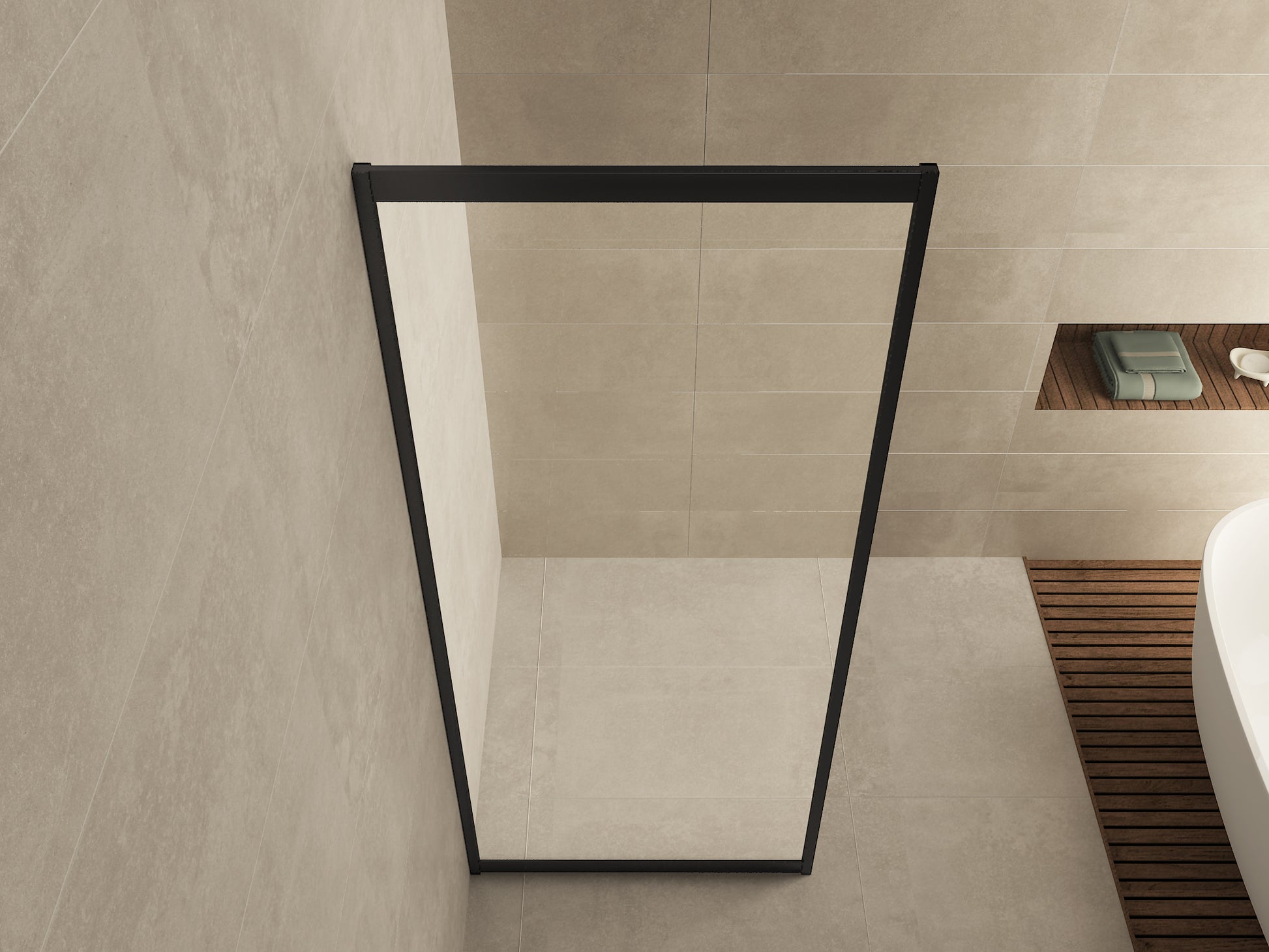 Skyline zijwand voor nis schuifdeur 900 x 2000 x 8 mm nano helder glas/mat zwart - WDtegels