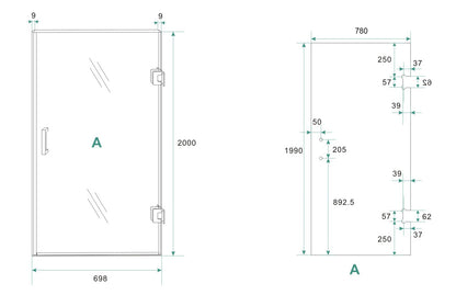 Less glas voor nisdeur rechts | 80x200x0.8cm | Nano spiegelrook- naar helder glas