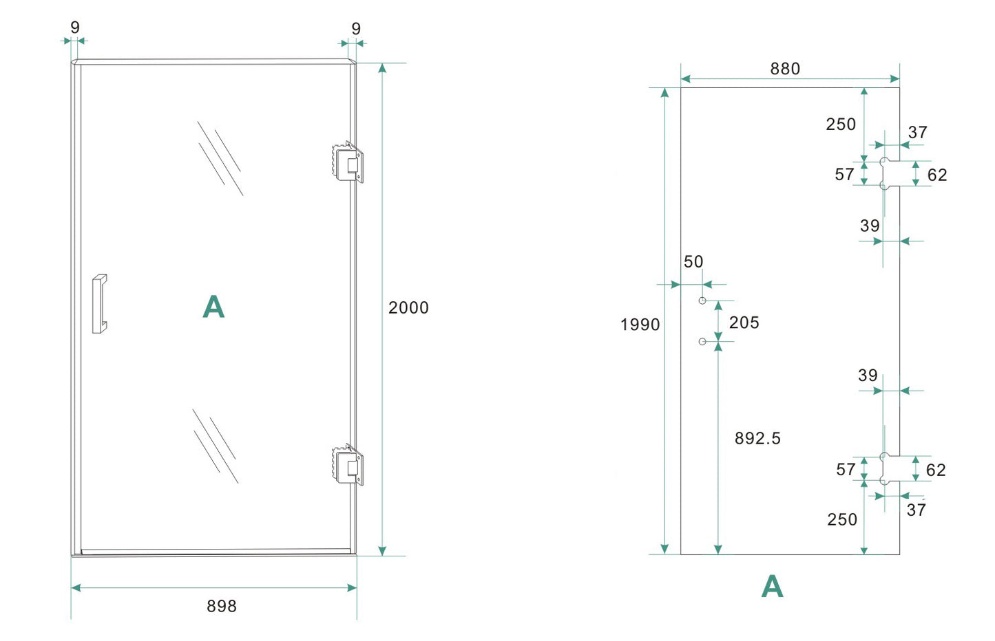 Less glas voor nisdeur rechts | 90x200x0.8cm | Nano spiegelrook- naar helder glas
