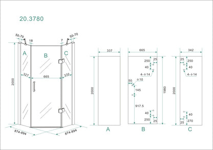 Pento douchecabine | 1 draaideur | 90x90x200cm | 8 mm nano helder glas/chroom - WDtegels