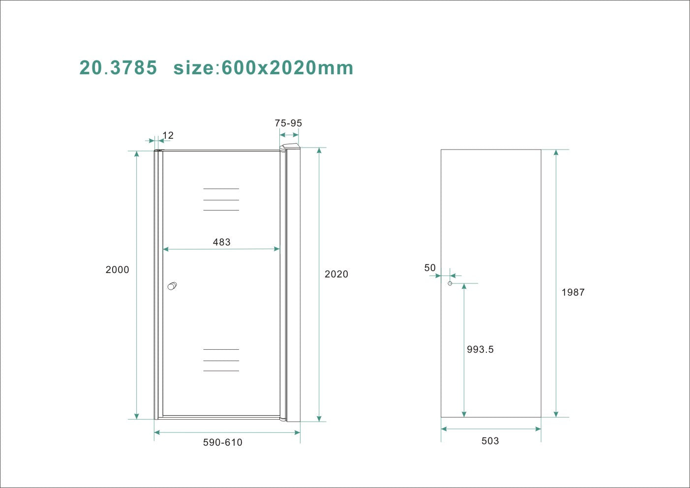 Wiesbaden nisdeur met profiel 60x202 cm 8mm NANO rookglas - WDtegels