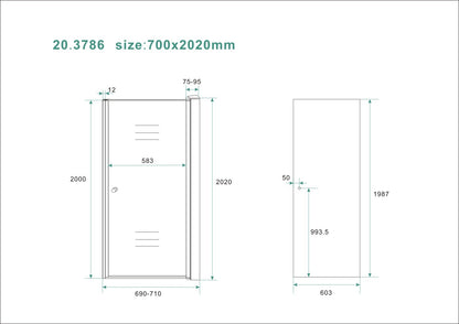 Wiesbaden nisdeur met profiel 70x202 cm 8 mm NANO rookglas - WDtegels