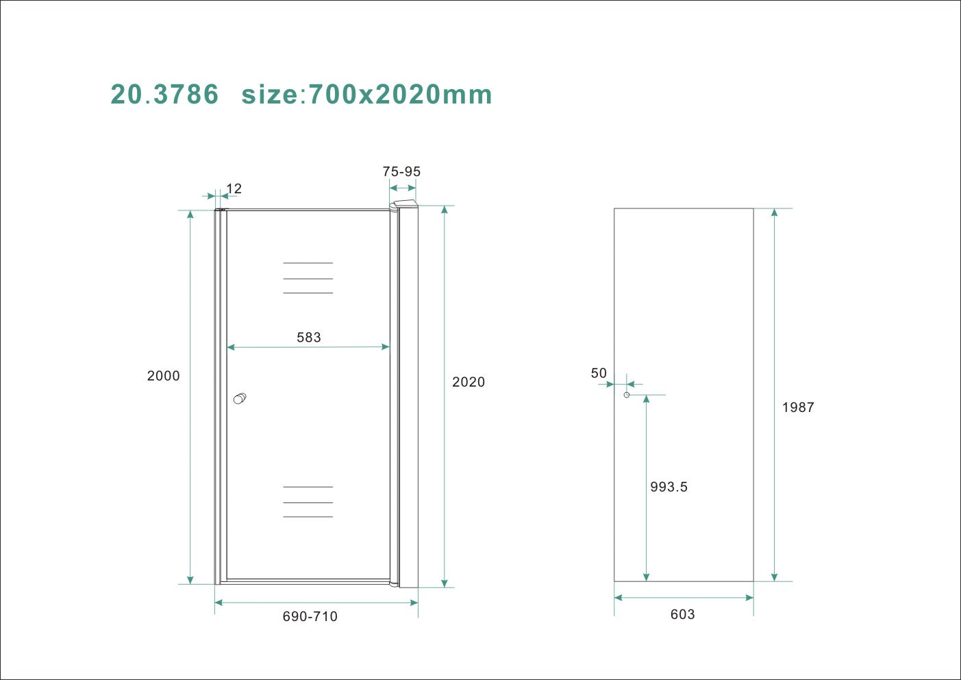 Wiesbaden nisdeur met profiel 70x202 cm 8 mm NANO rookglas - WDtegels