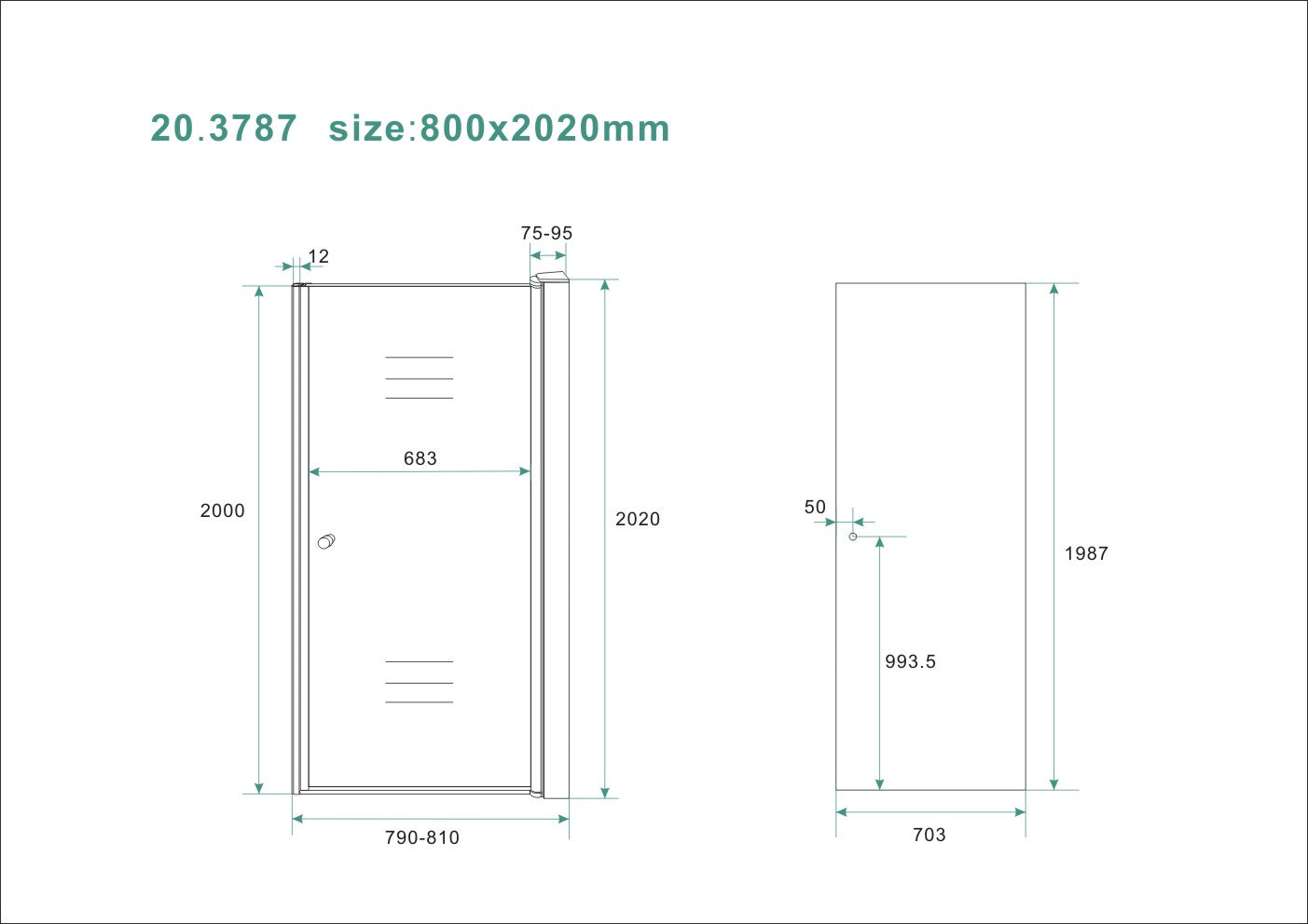 Wiesbaden nisdeur met profiel 80x202 cm 8 mm NANO rookglas - WDtegels