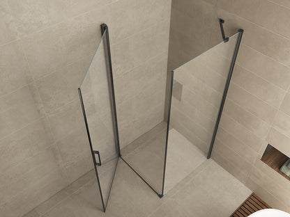 Wiesbaden Salone Douchecabine 90x90x200cm Mat zwat Vierkant Enkele Draaideur 8 mm helder glas met nano-coating mat zwart