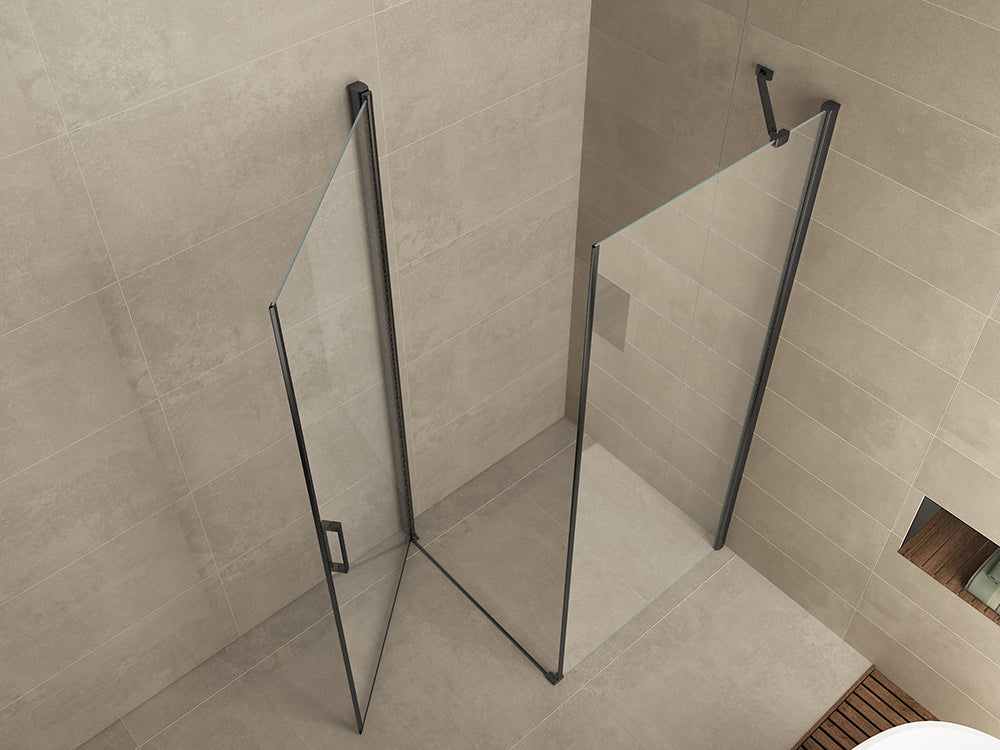 Salone cabine met 1 draaideur 1000 x 1000 x 2000 x 8 mm nano helder glas/mat zwart - WDtegels