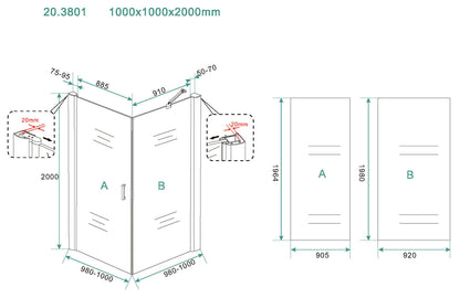 Salone douchecabine | 1 draaideur | 100x100x200cm | 8 mm nano helder glas/mat zwart - WDtegels