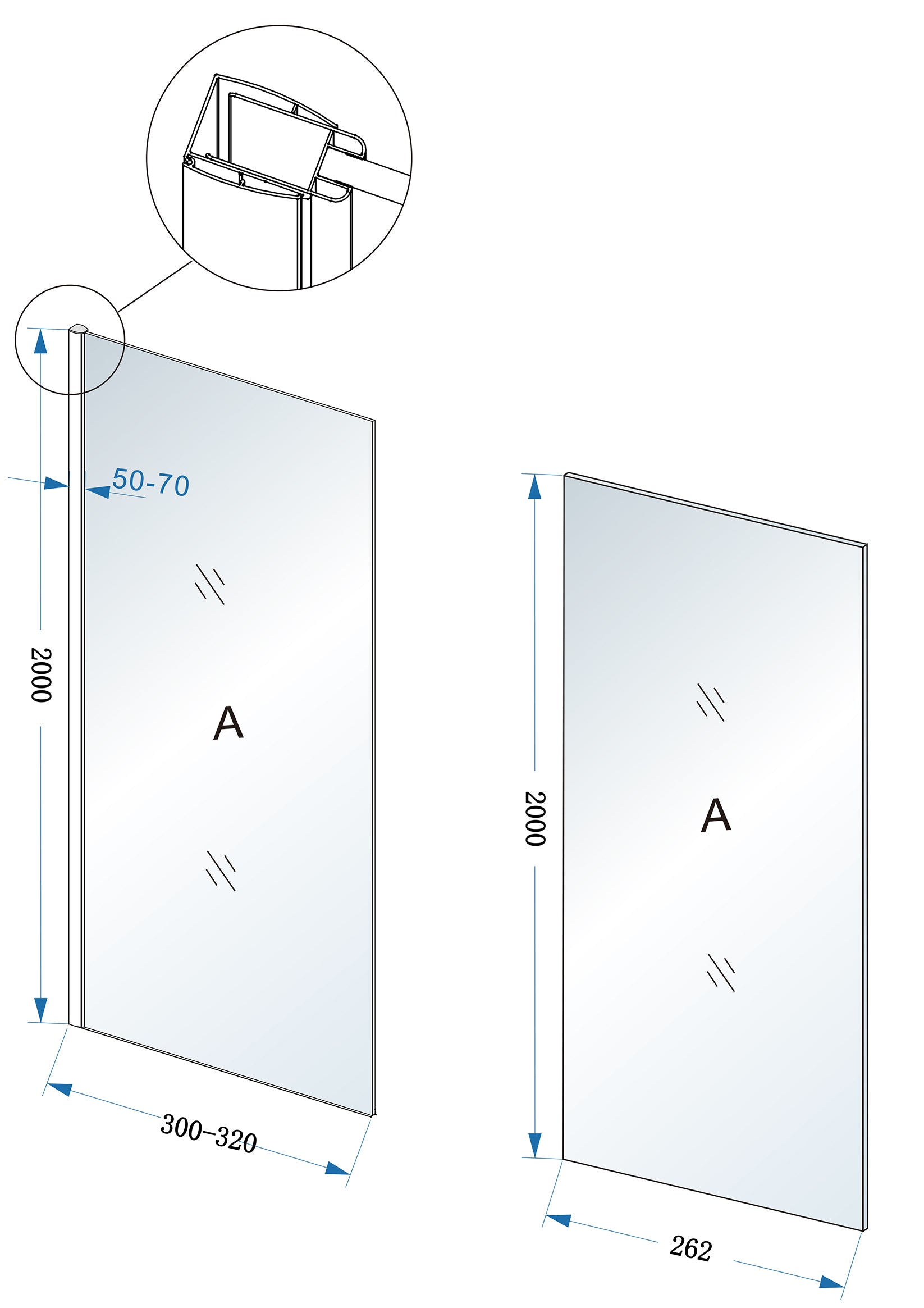 Comfort zijwand met muurprofiel | 30x200cm | 10 mm nano helder | Glas/chroom - WDtegels