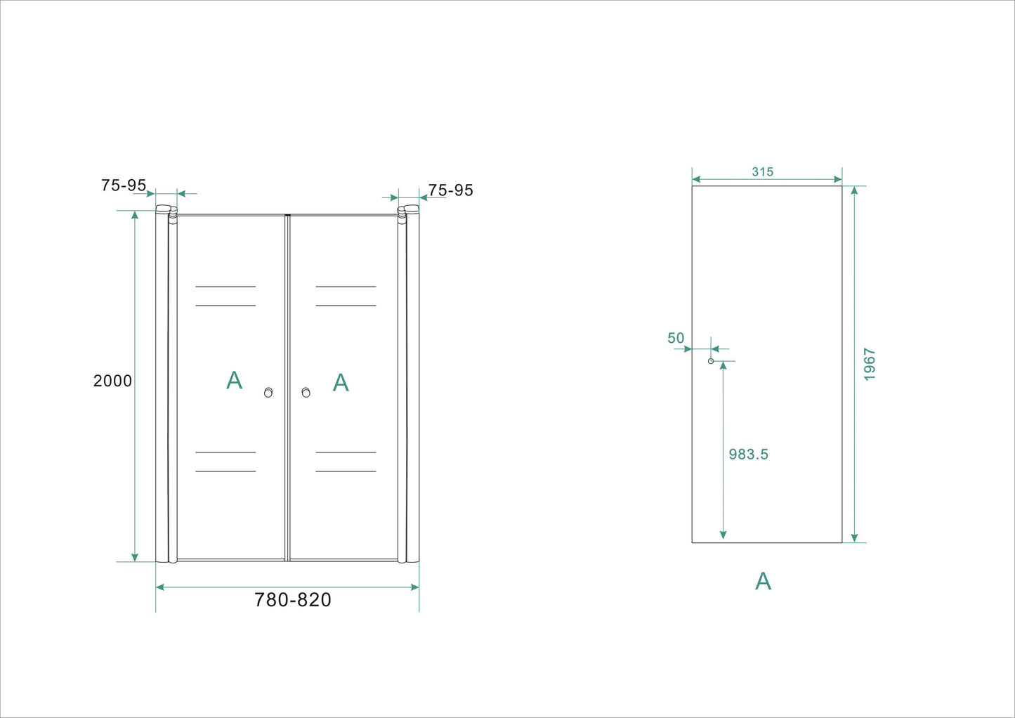 Puerta batiente Lagos en nicho 800 x 2000 x 6 mm nano cristal transparente/cromo