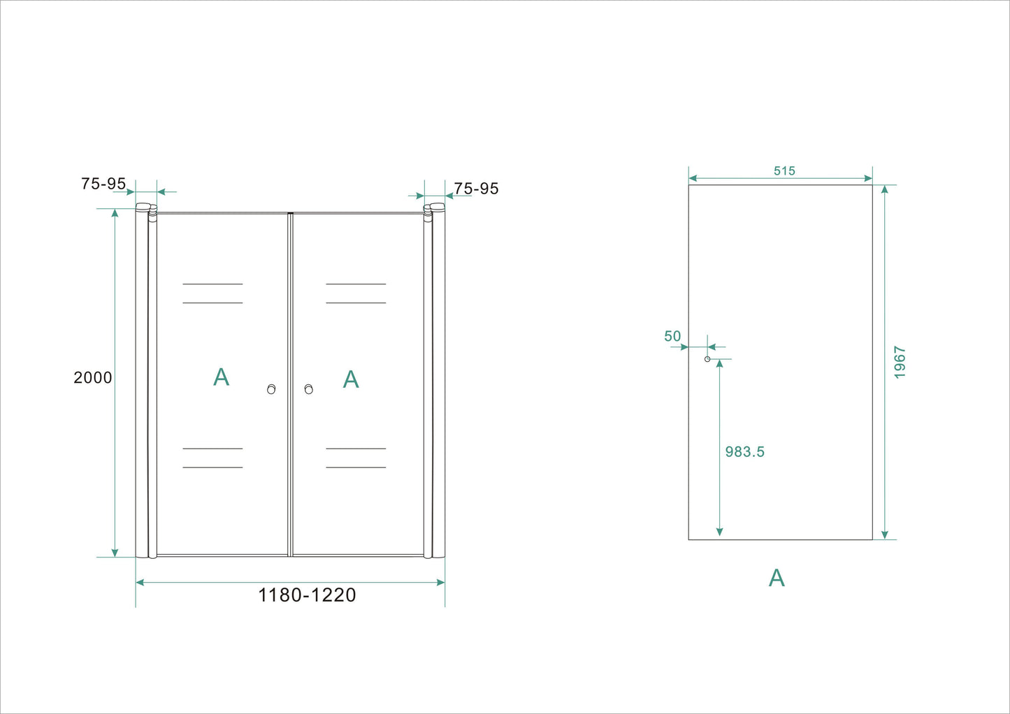 Lagos pendeldeur in nis | 120x200x0.6cm | Nano helder glas/chroom