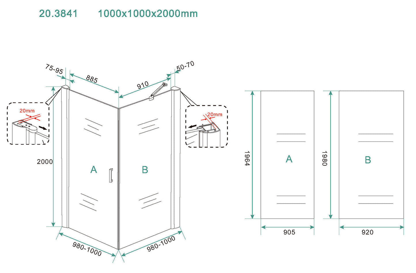 Salone douchecabine | 1 draaideur | 100x100x200cm | 8 mm nano helder glas/chroom - WDtegels