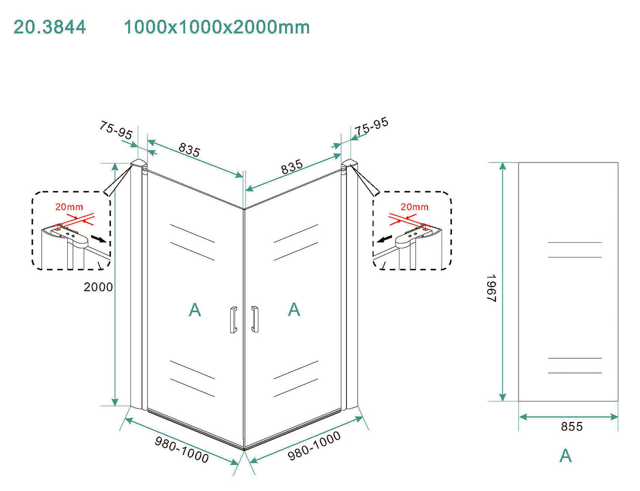 Salone douchecabine | 2 draaideuren | 100x100x200cm | 8mm nano helder glas/chroom - WDtegels