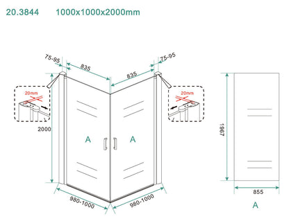 Salone douchecabine | 2 draaideuren | 100x100x200cm | 8mm nano helder glas/chroom - WDtegels