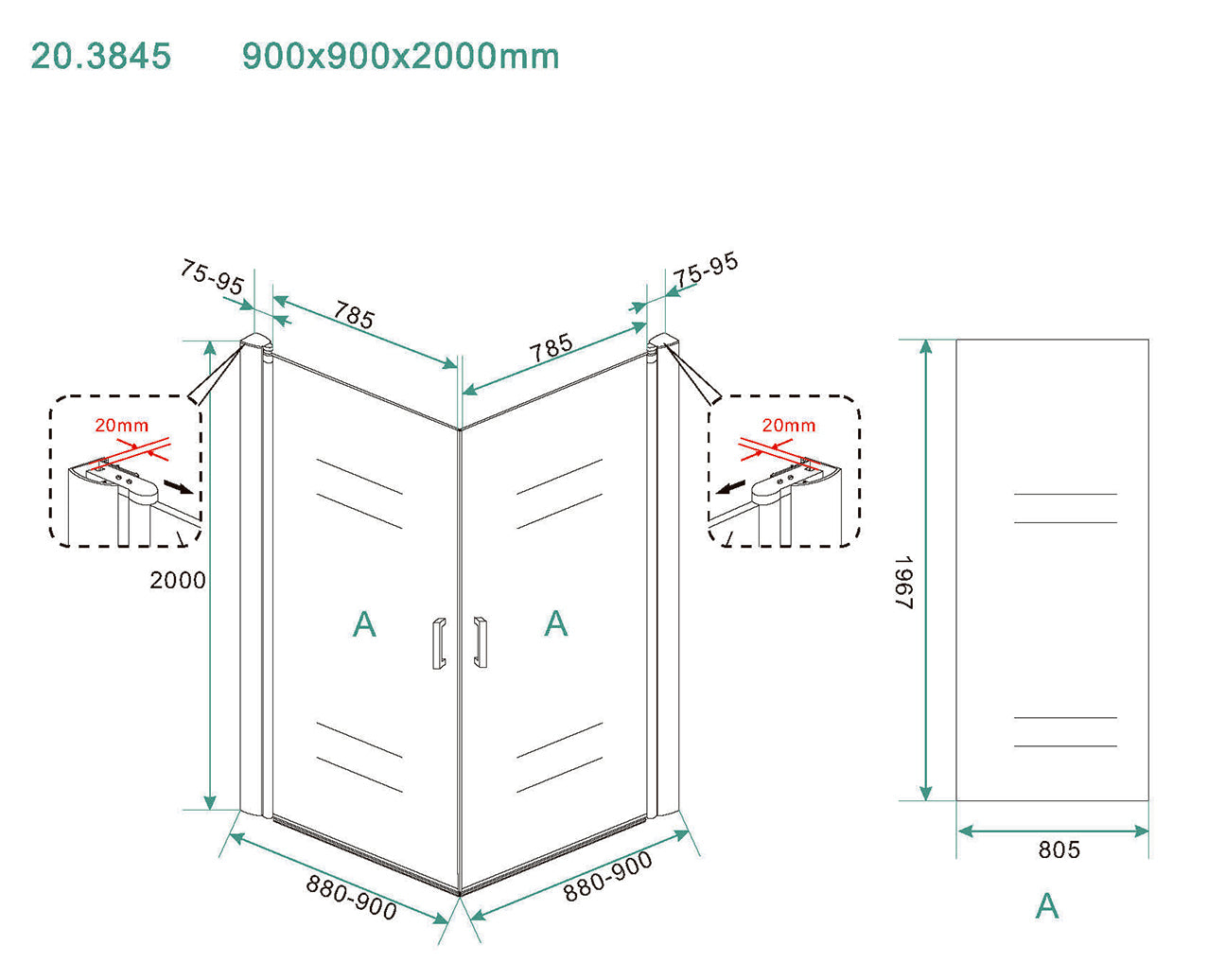 Salone douchecabine | 2 draaideuren | 90x90x200cm | 8mm nano helder glas/chroom - WDtegels