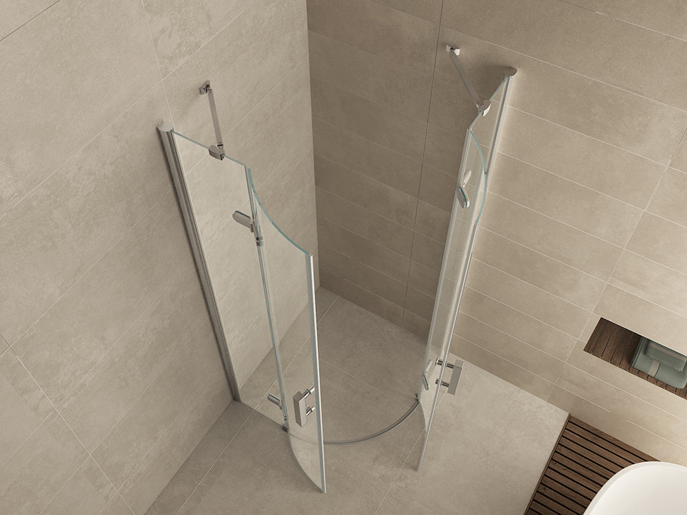 Double cabine kwartrond met 2 draaideuren 900 x 900 x 2000 x 8 mm nano helder glas/chroom - WDtegels