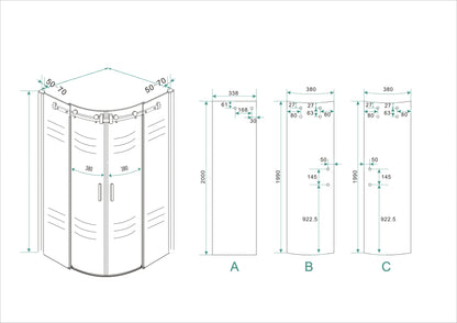 Entra douchecabine kwartrond | 2 schuifdeuren | 90x90x200cm | 8mm nano helder glas/chroom - WDtegels