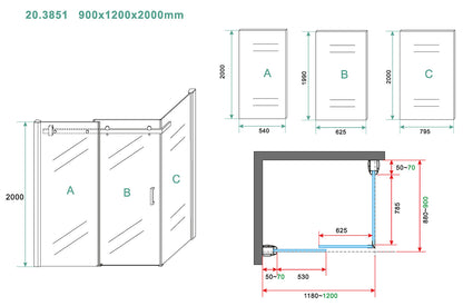 Pared Douchecabine | 1 schuifdeur | 120x90x200cm | 8mm nano helder glas/chroom - WDtegels