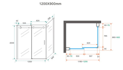 Pared Douchecabine | 1 schuifdeur | 120x90x200cm | 8mm nano helder glas/chroom - WDtegels