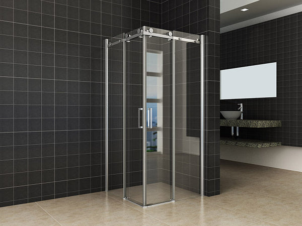 Wiesbaden hoekinstap + 2 schuifdeuren | 90x90x200cm | Chroom | 8mm nano veiligheidsglas