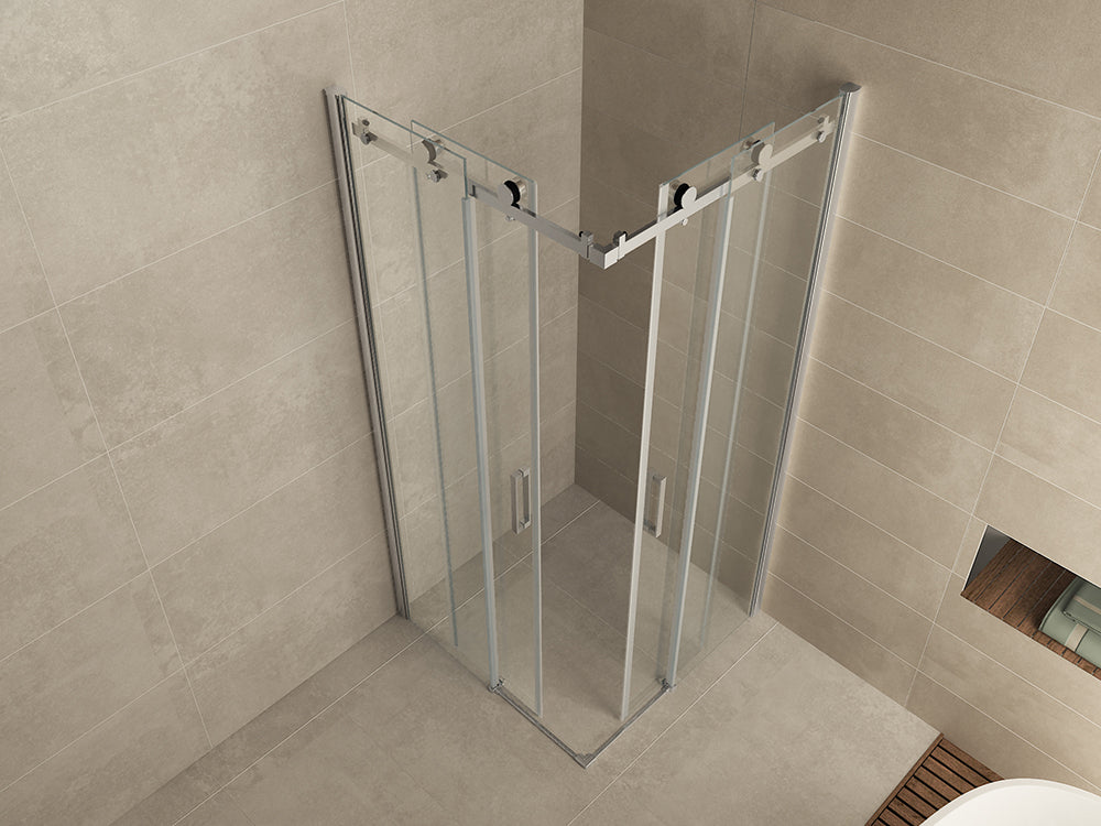 Entra hoekinstap cabine met 2 schuifdeuren 900 x 900 x 2000 x 8 mm nano helder glas/chroom - WDtegels