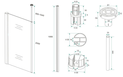 Wiesbaden set verticale stabilisatiestang+plafond bev.chroom