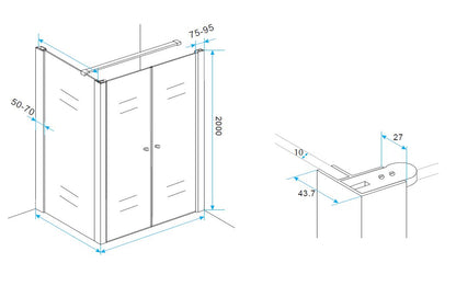 Wiesbaden hoekprofiel tbv nisdeur+profiel met zijwand 10mm - WDtegels