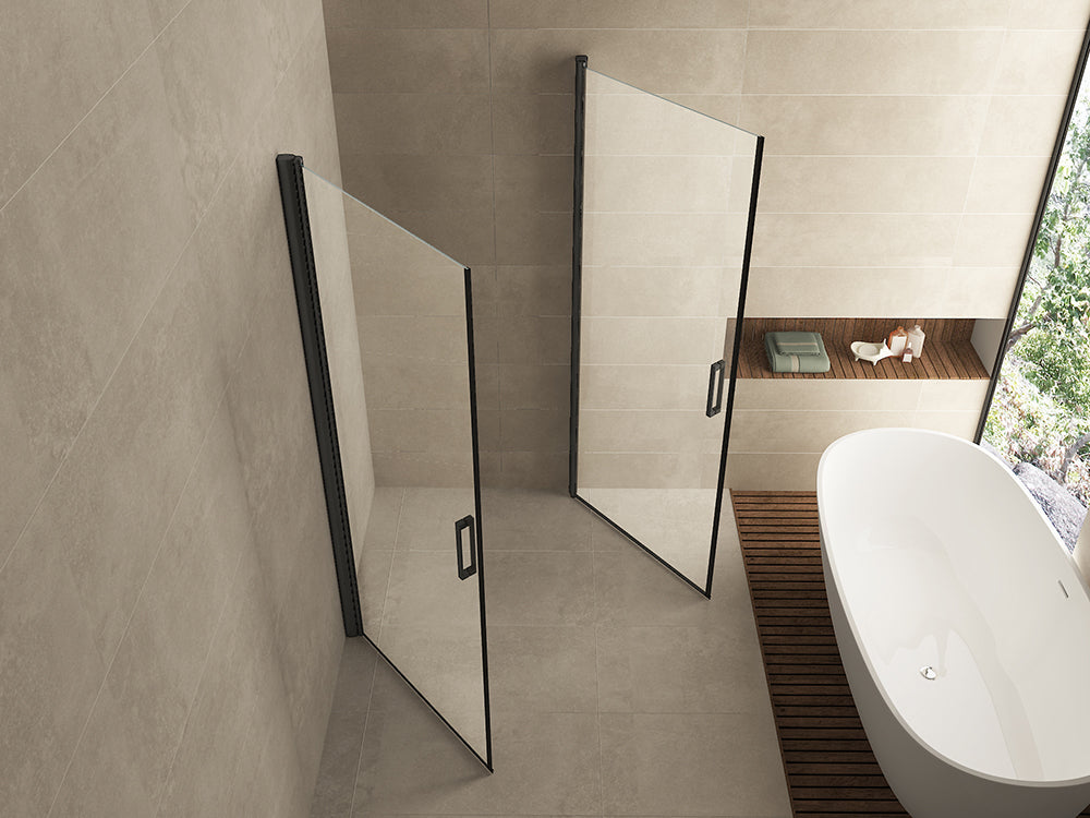 Salone cabine met 2 draaideuren 900 x 900 x 2000 x 8 mm nano helder glas/mat zwart - WDtegels