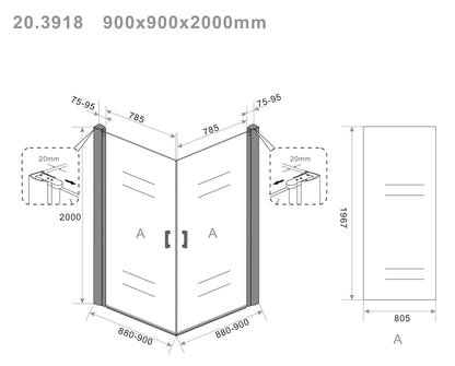 Salone Douchecabine | 2 draaideuren | 90x90x200cm | 8mm nano helder glas/mat zwart - WDtegels