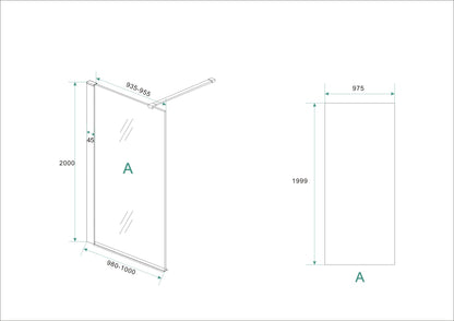 Wiesbaden inloopdouche met RVS profiel 100x200 cm - 10mm NANO glas