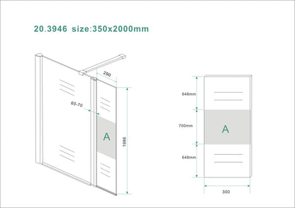 Wiesbaden zijwand+scharnierprof.links 350x2000 10mm NANO ged.matglas - WDtegels