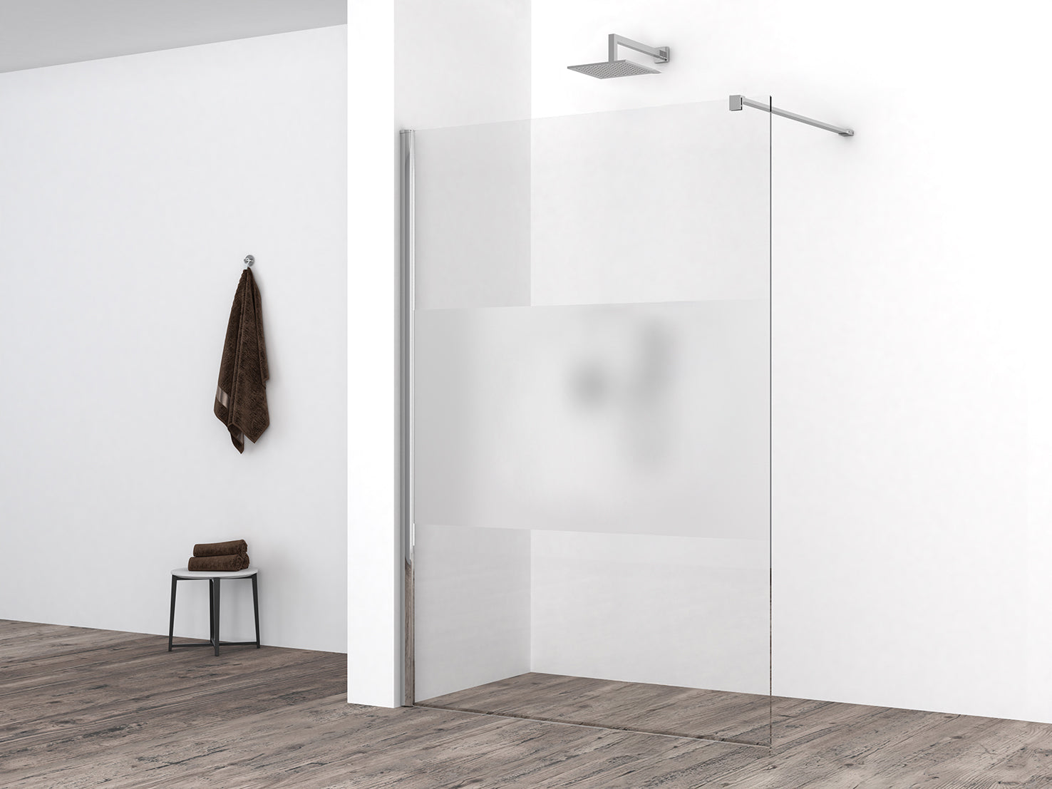 Comfort inloopdouche 1600 x 2000 x 8 mm nano helder glas met melkglas middenband/chroom - WDtegels