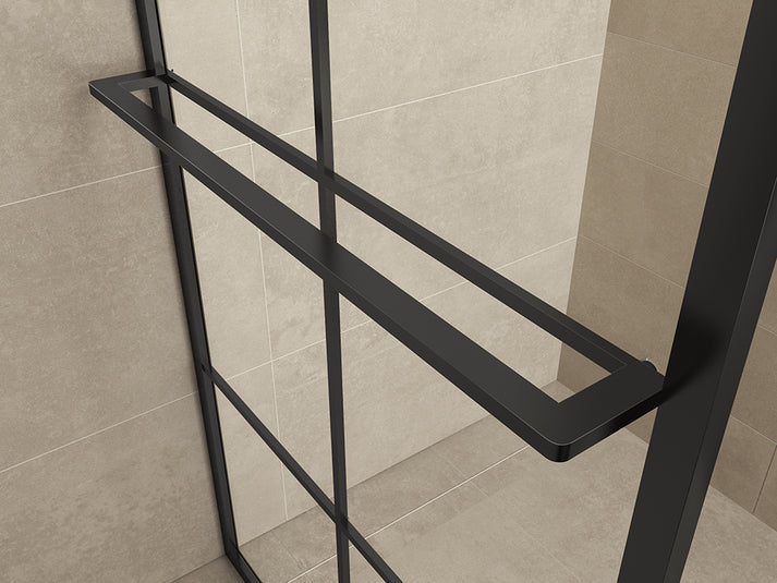 Wiesbaden Maaz inloopdouche zwart raster+handdoekhouder 90x200 cm - 10mm NANO glas - WDtegels