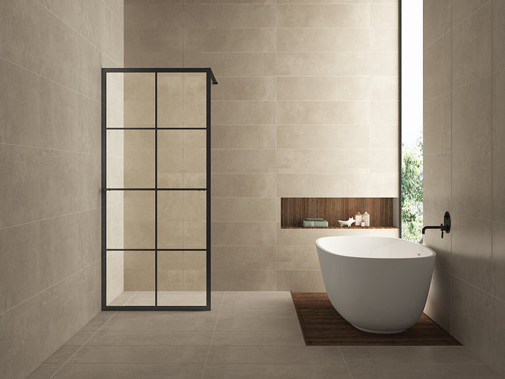 Wiesbaden Maaz inloopdouche zwart raster+handdoekhouder 90x200 cm - 10mm NANO glas - WDtegels